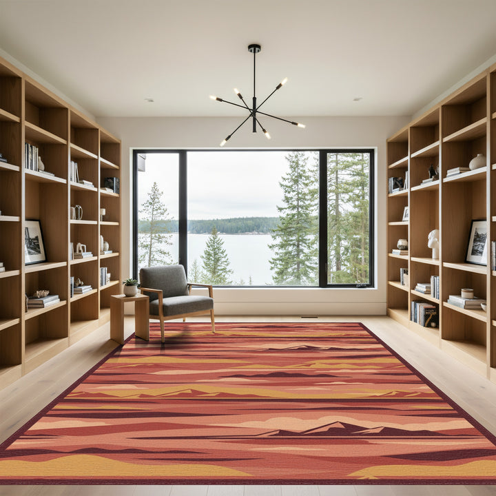 Earthy Mountain Sunset Abstract Layers Rug