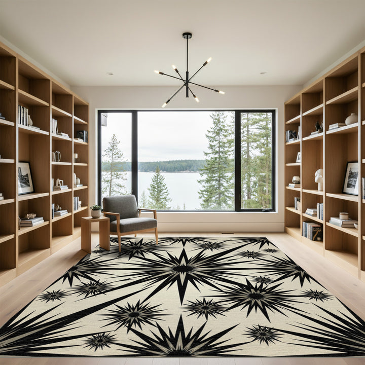 Sharp Starbursts Beige And Black Rug