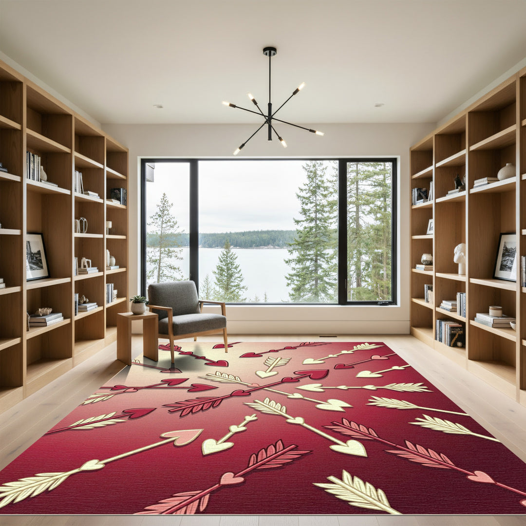 Romantic Arrows Medallion Red Cream Rug