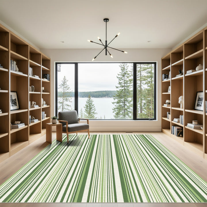 Forest Green Vertical Stripe Rug