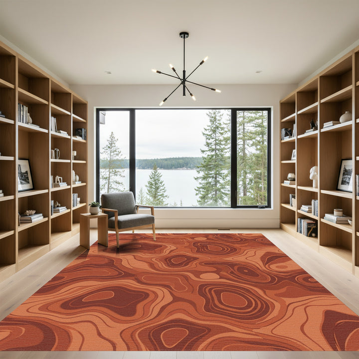Terracotta Flow Topographic Contour Rug