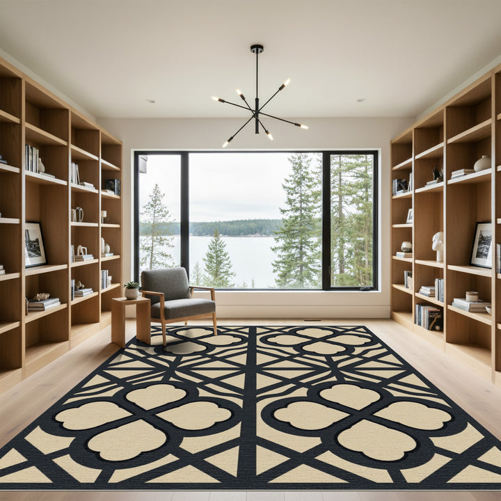 Dark Blue Quatrefoil Lattice Rug