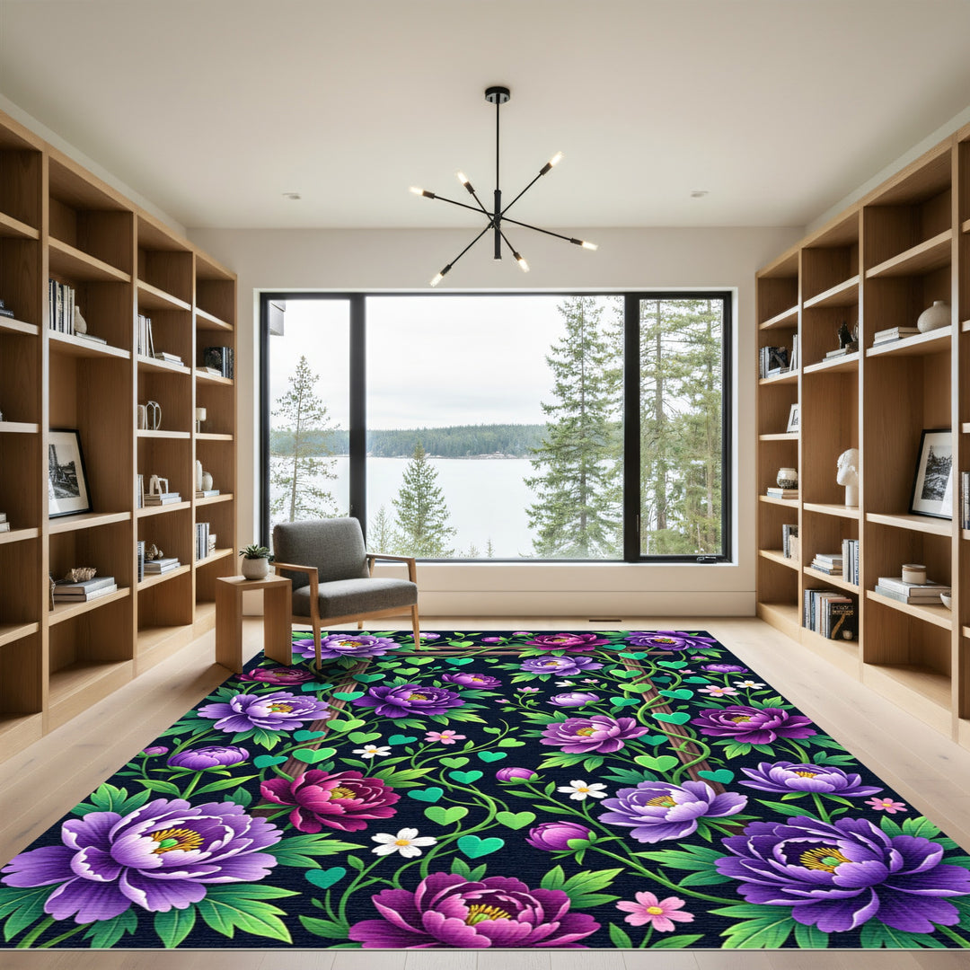 Vibrant Purple Peony Garden Rug