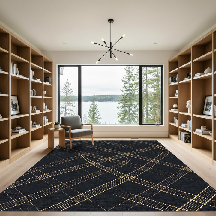 Golden Dotted Intersecting Lines Rug