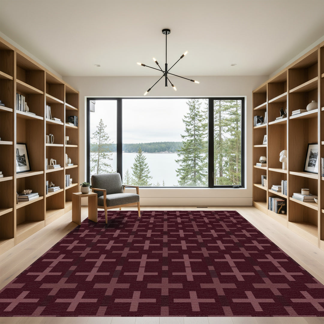 Deep Crimson Plus Motif Rug