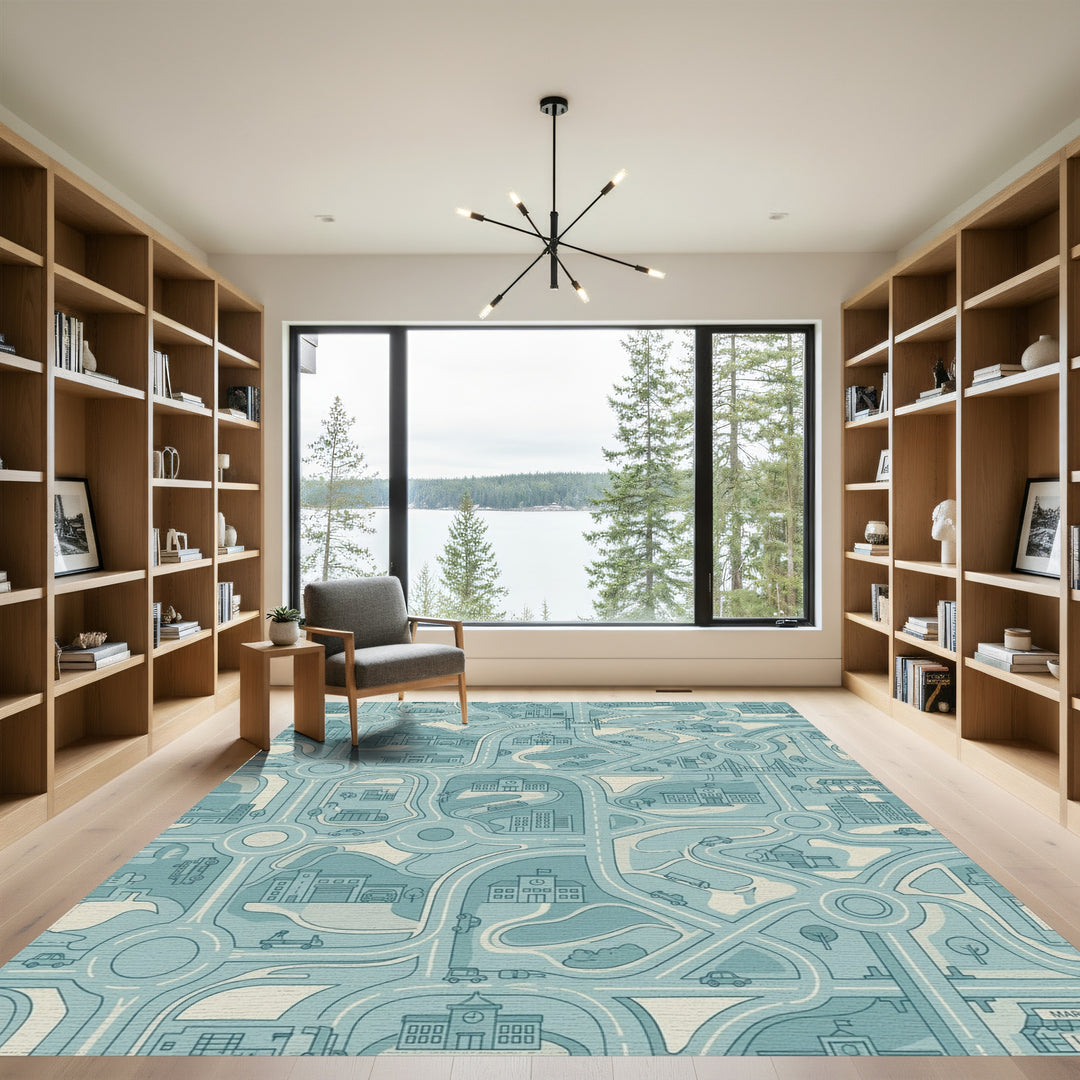 Cityscape Road Map Illustration Rug