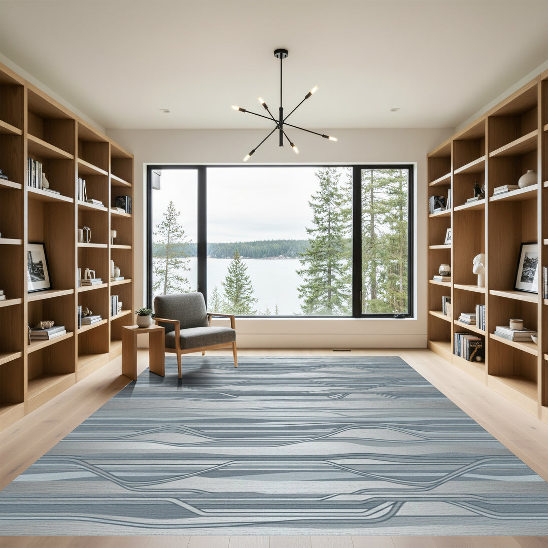 Modern Gray Ribbons Wave Rug