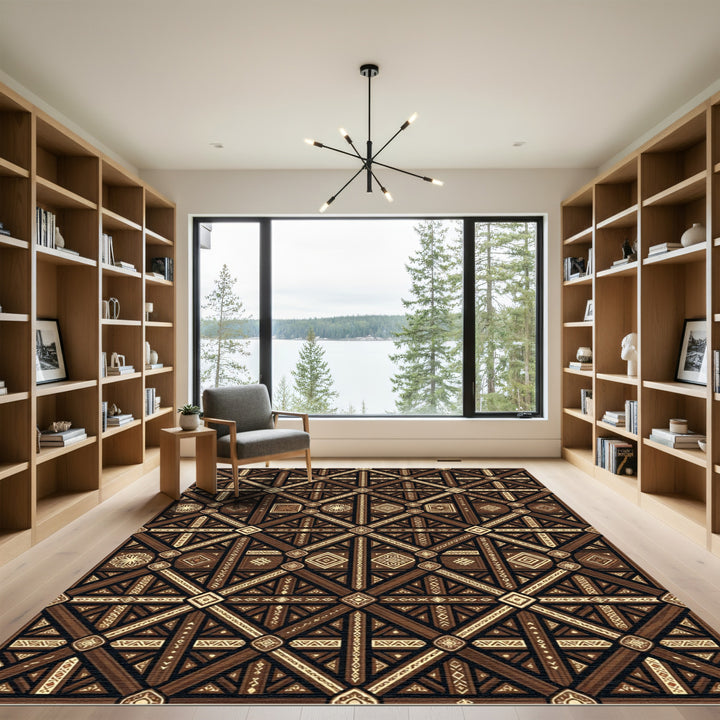 Antique Brown Geometric Medina Diamond Rug