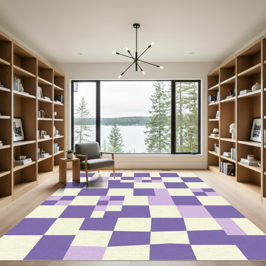 Abstract Lavender Checkerboard Squares Rug