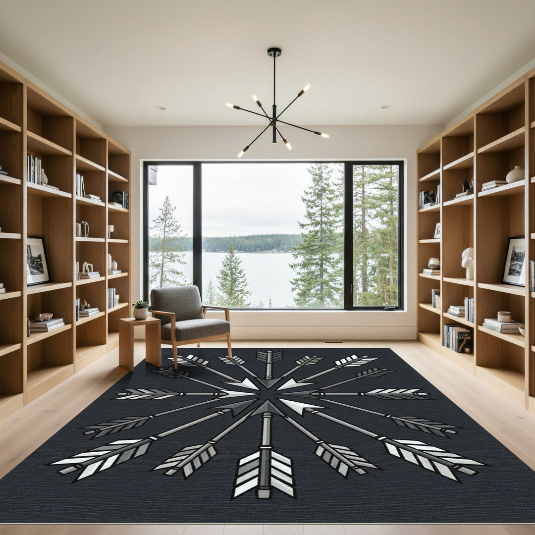 Gray Arrowburst Mandala Rug
