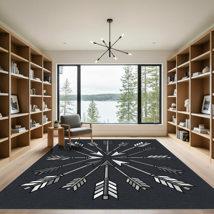 Gray Arrowburst Mandala Rug