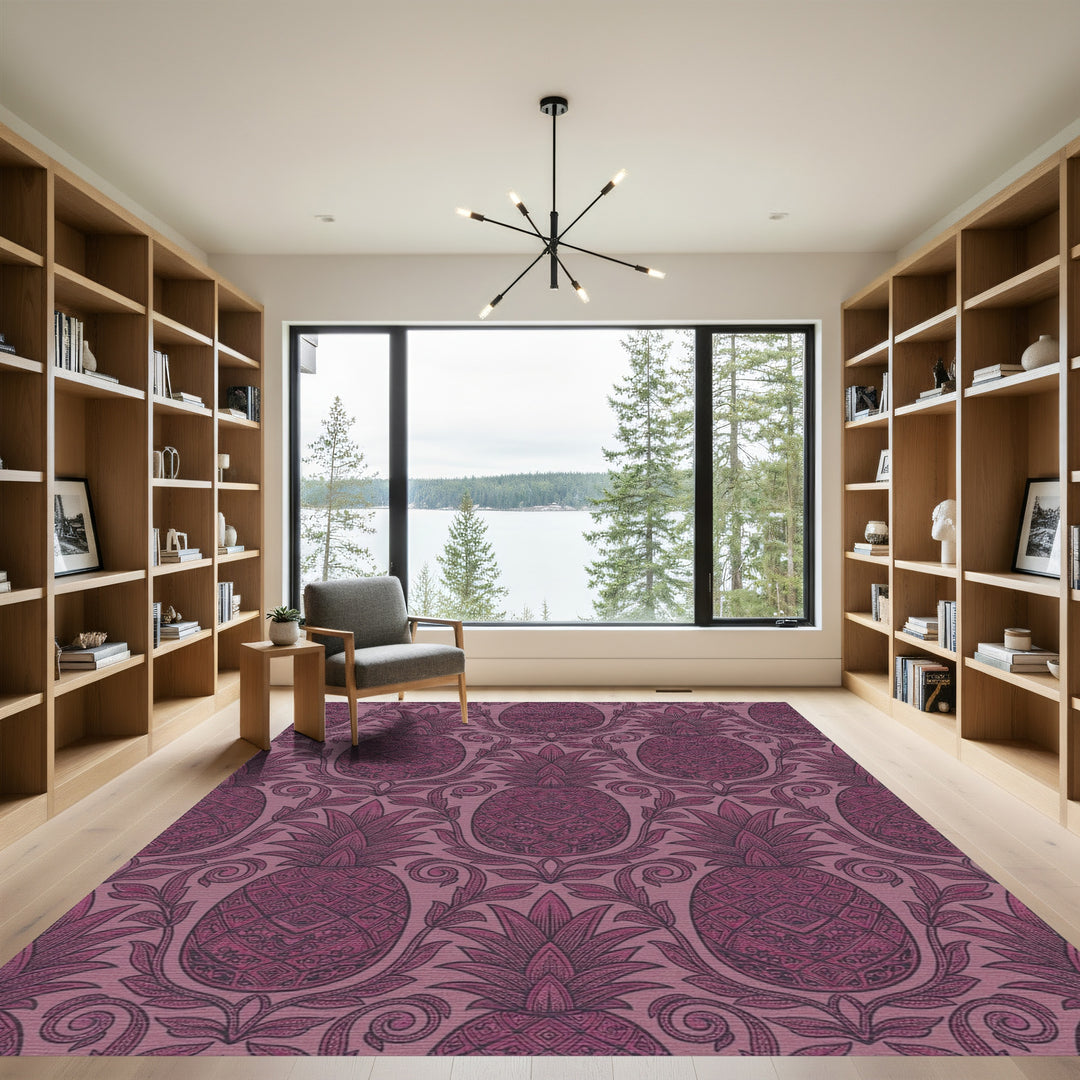 Ornate Deep Plum Pineapple Scroll Rug