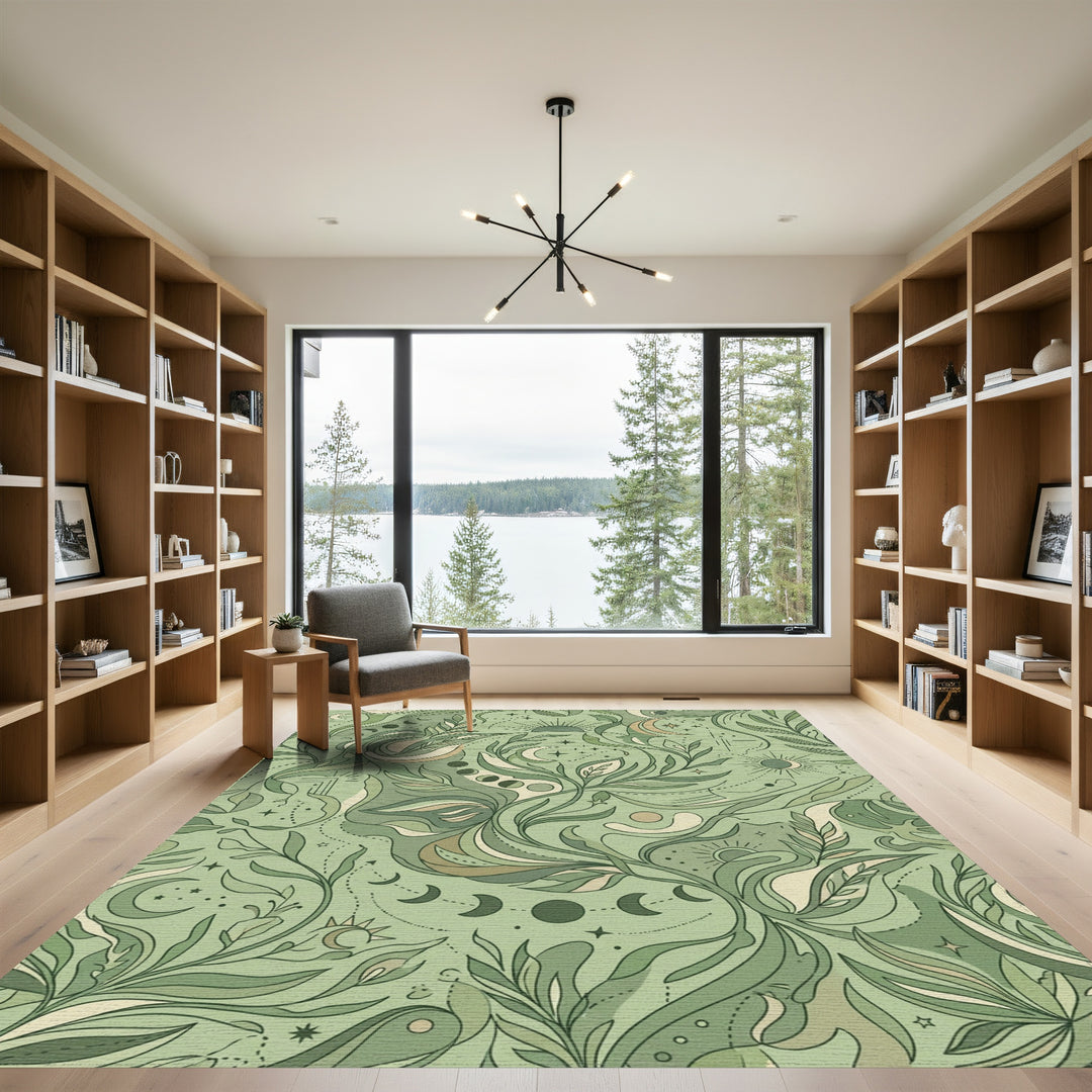 Green Celestial Botanical Swirl Rug