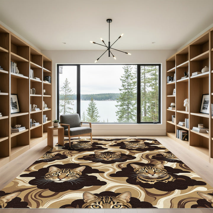 Brown Feline Cloud Swirl Rug