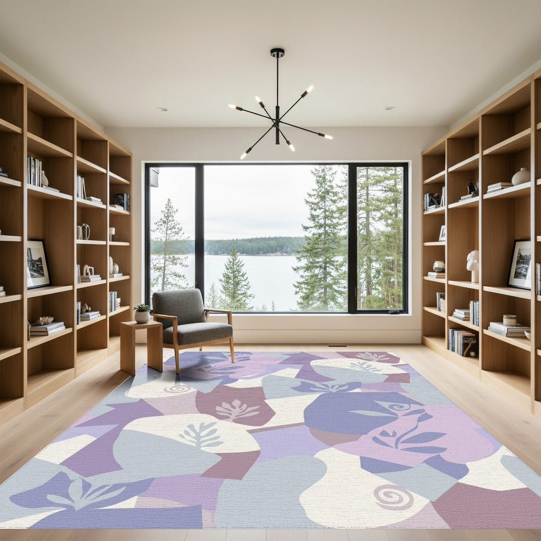 Purple Lilac Abstract Floral Collage Rug