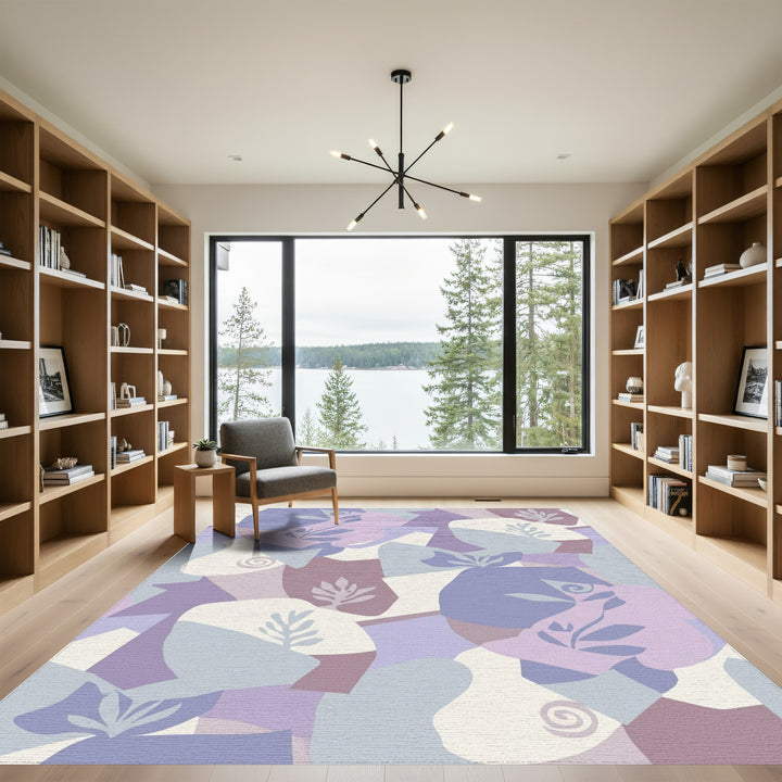 Purple Lilac Abstract Floral Collage Rug