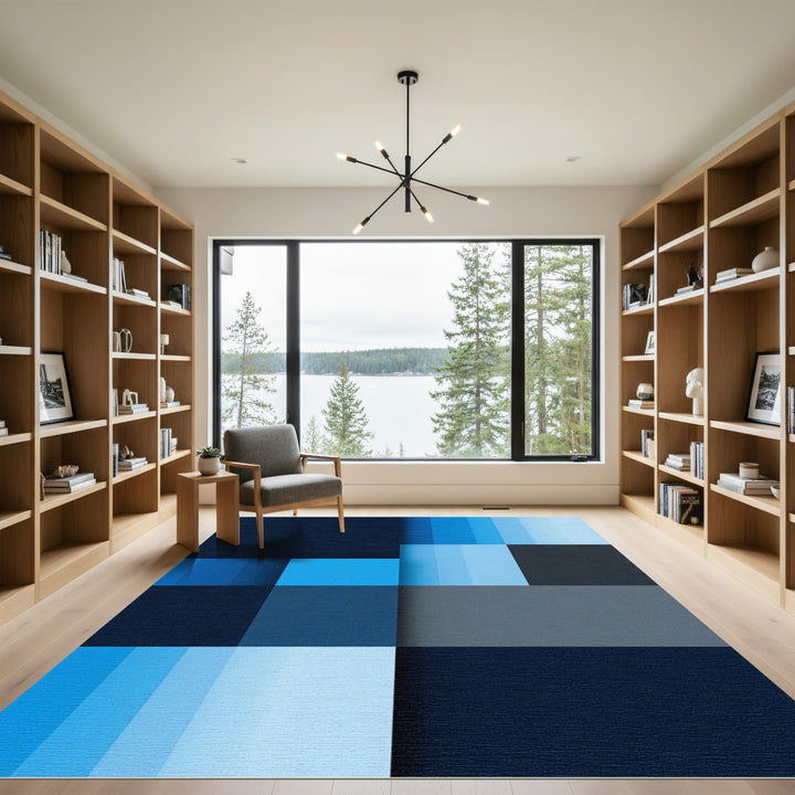Midnight Blue Gradation Blocks Rug