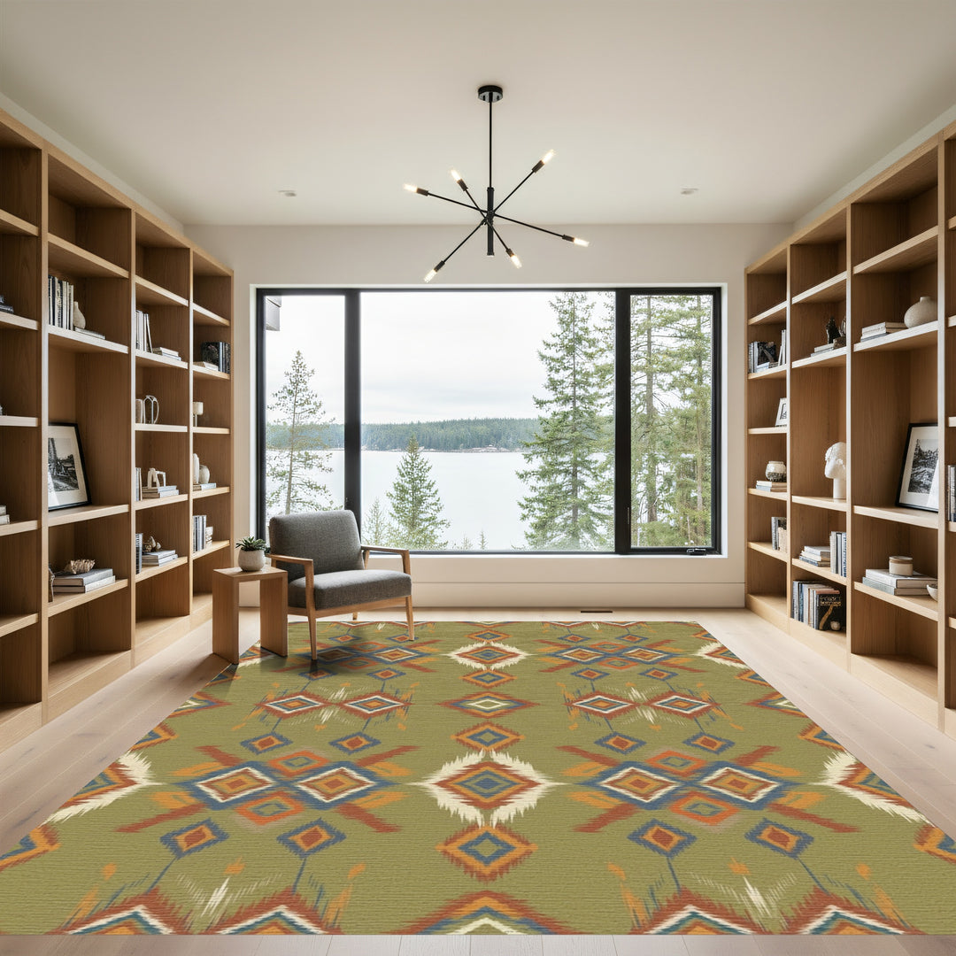 Olive Green Tribal Diamond Brocade Rug