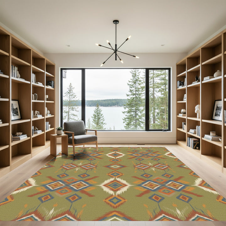 Olive Green Tribal Diamond Brocade Rug