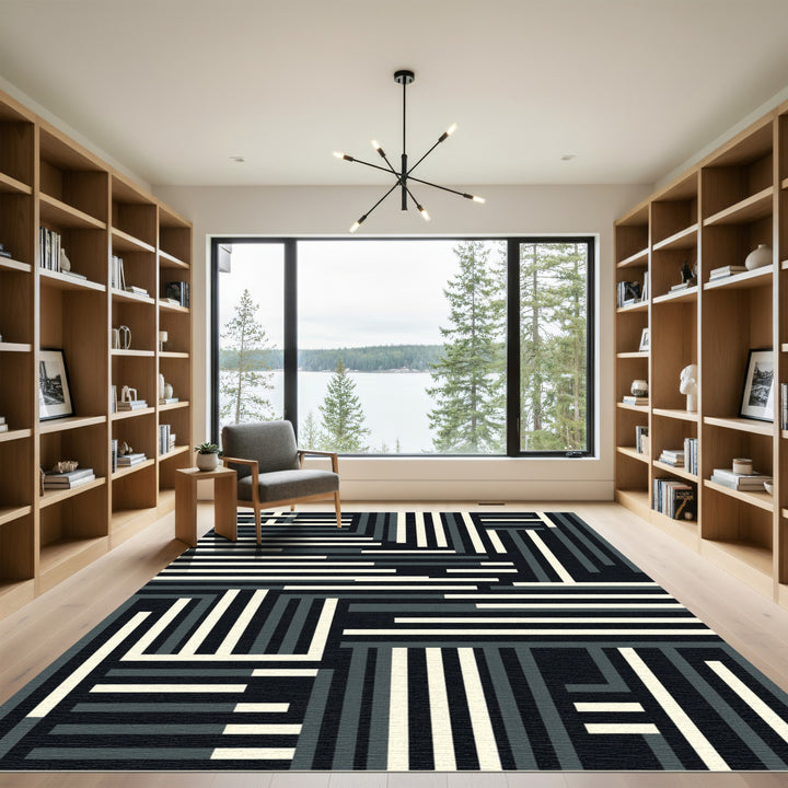 Monochromatic Geometric Labyrinth Stripe Rug