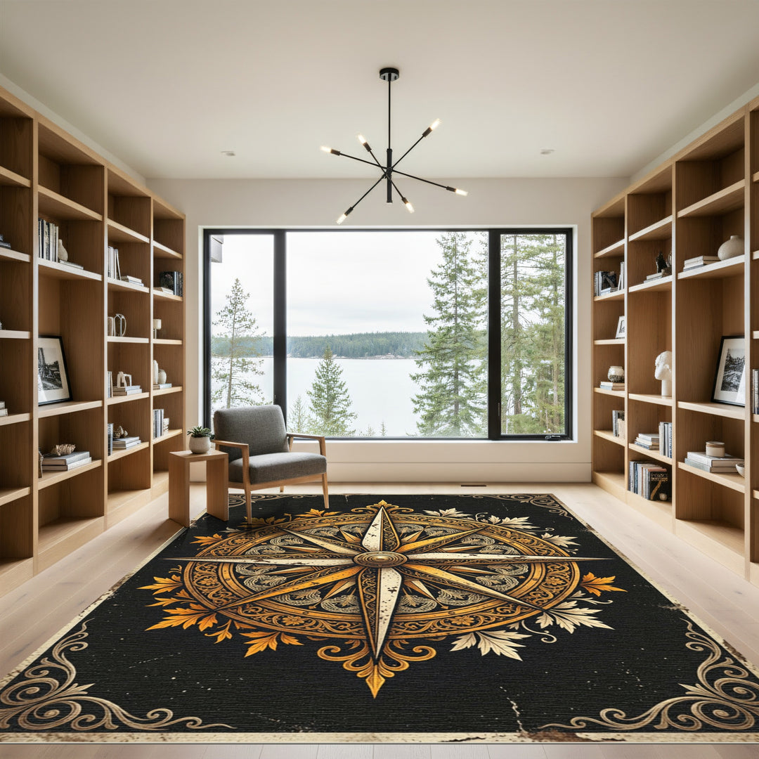 Antique Gold Compass Rose Rug