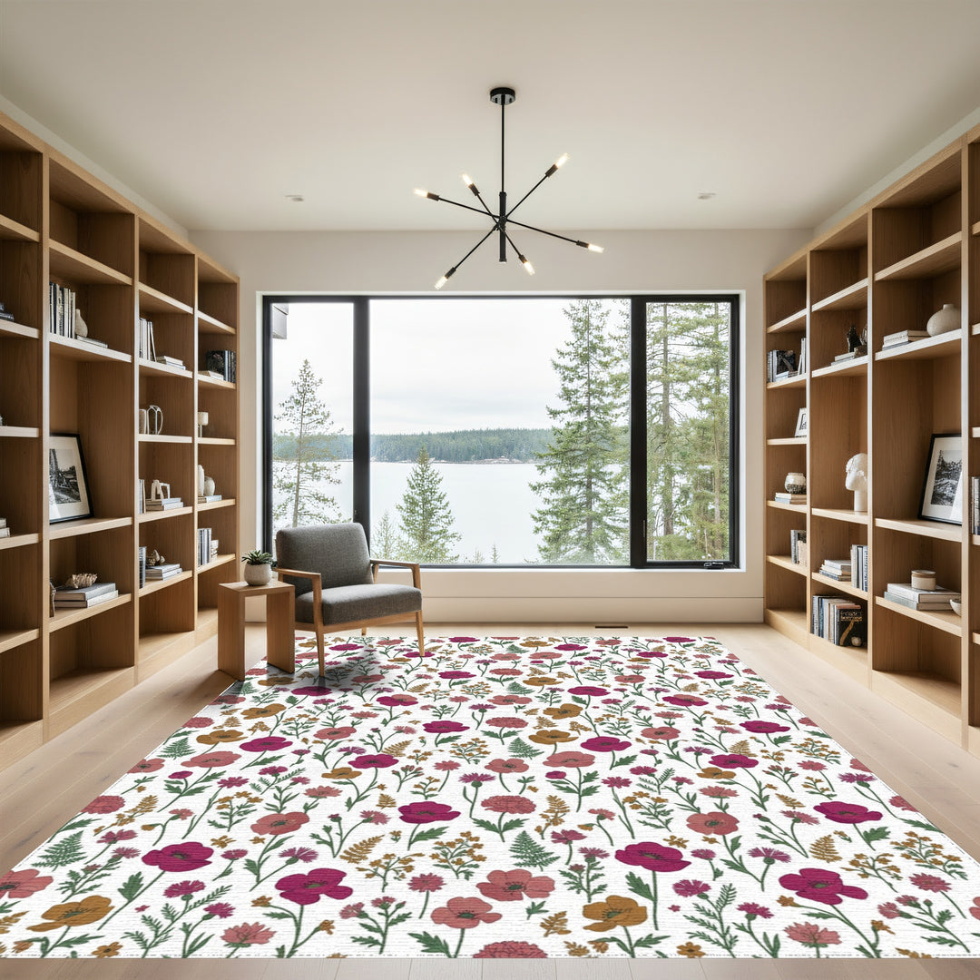 Crimson Burgundy Floral Meadow Rug