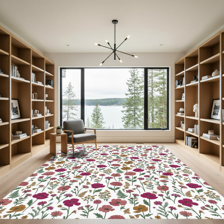 Crimson Burgundy Floral Meadow Rug
