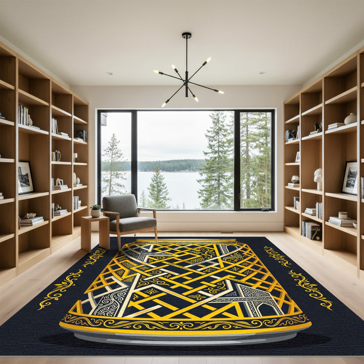 Golden Interlocking Geometric Can Rug