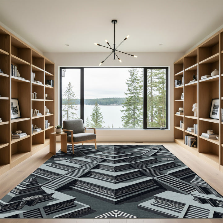 Isometric Gray Mesoamerican Pyramid Rug