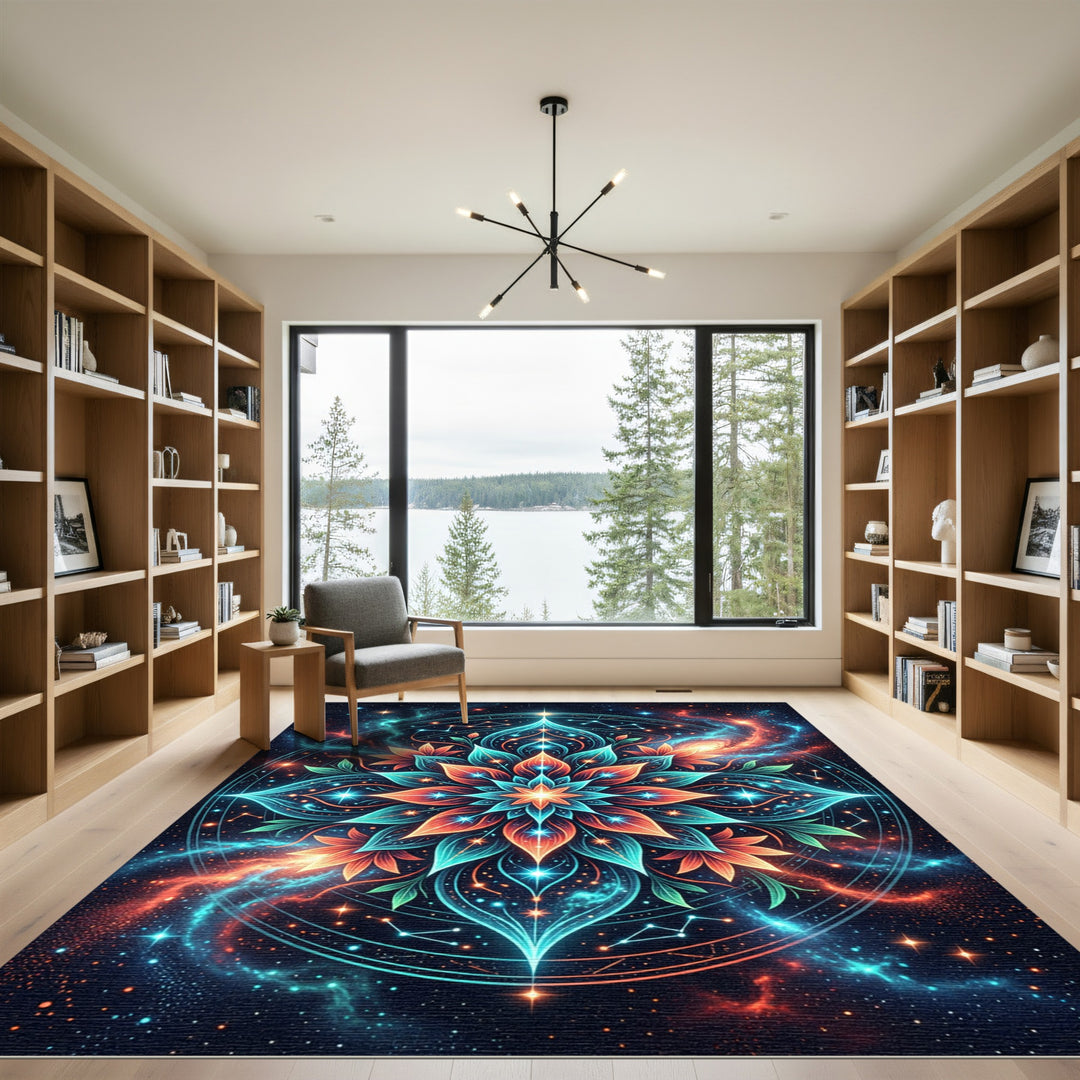 Cosmic Floral Mandala Spiritual Galaxy Rug