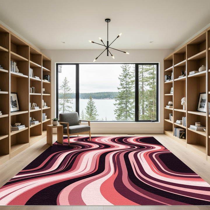 Retro Pink Wave Streaks Rug