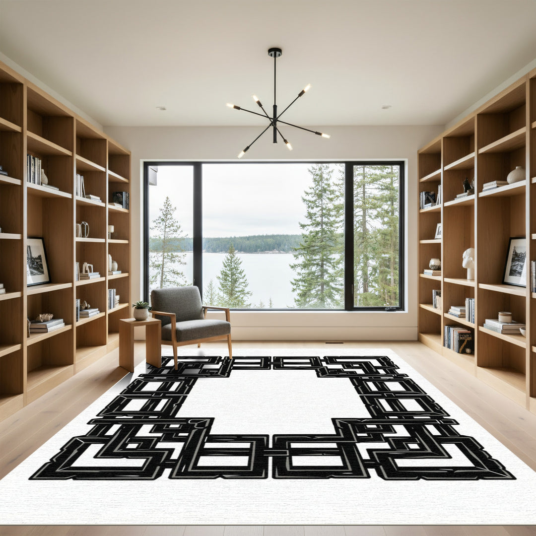 Black Obsidian Interlocking Square Frame Rug