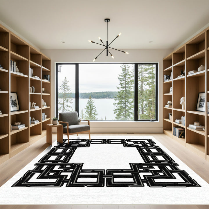 Black Obsidian Interlocking Square Frame Rug