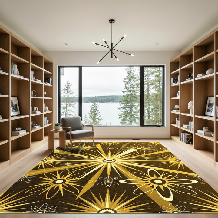 Golden Burst Atomic Floral Rug