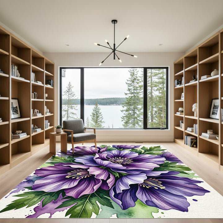 Purple Floral Bouquet Watercolor Rug