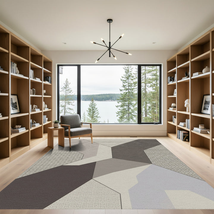 Neutral Toned Geometric Interlocking Shapes Rug