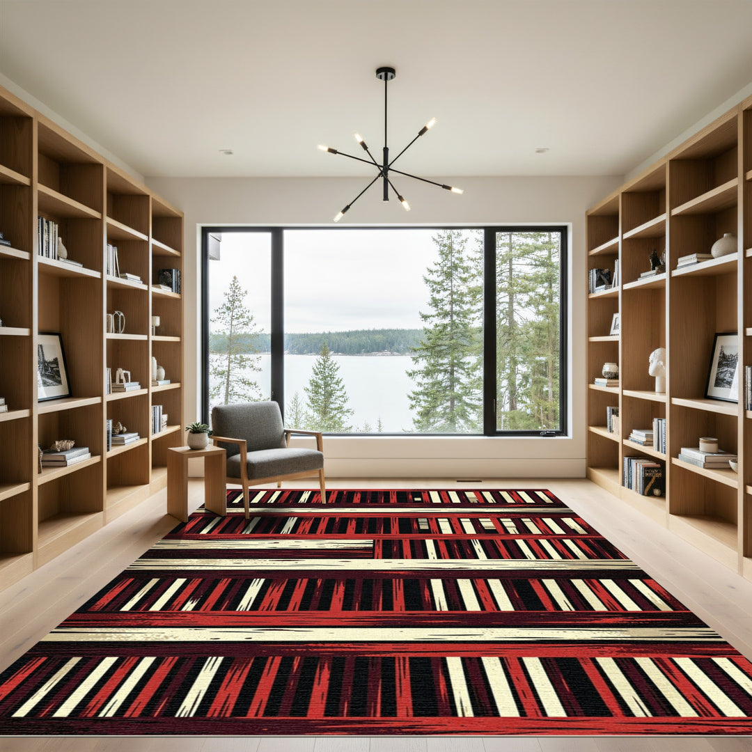 Bold Red and Cream Stripes Rug