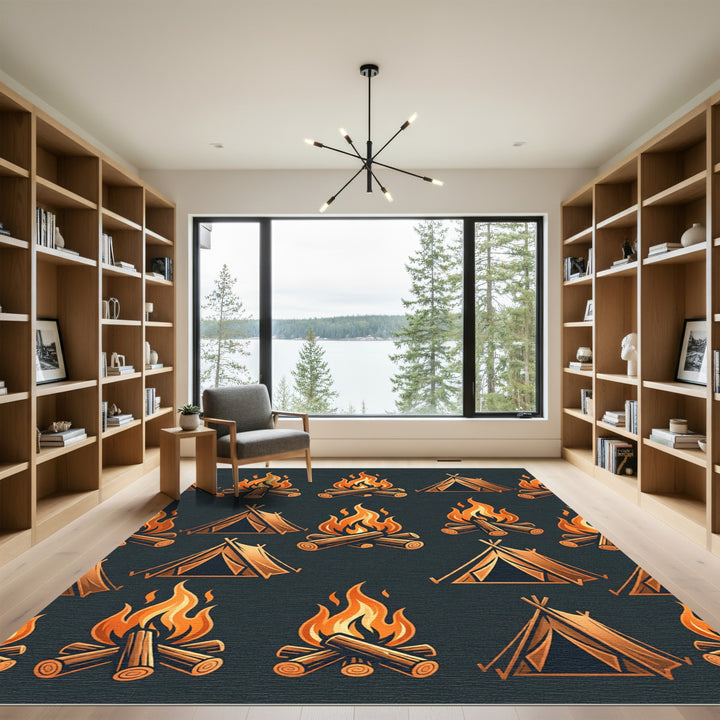 Warm Campfire Tent Illustration Rug