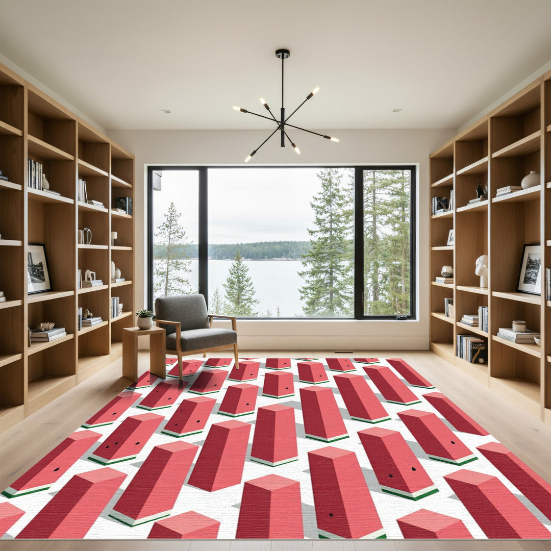 Pink Green Watermelon Cubes Pattern Rug
