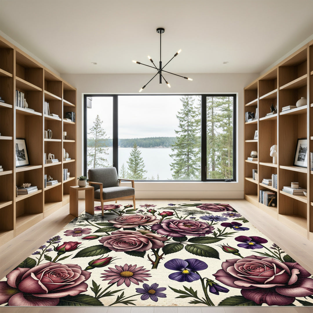 Vintage Rose Garden Floral Arrangement Rug