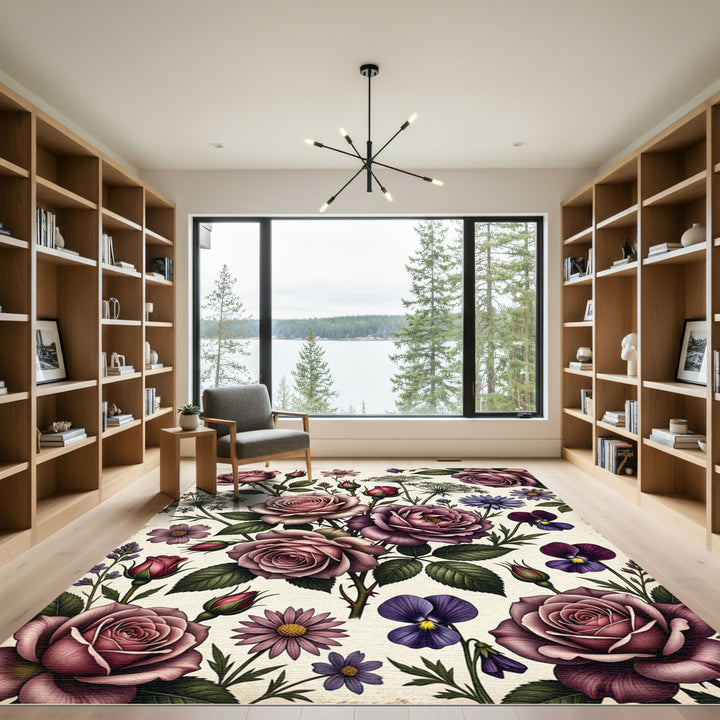 Vintage Rose Garden Floral Arrangement Rug