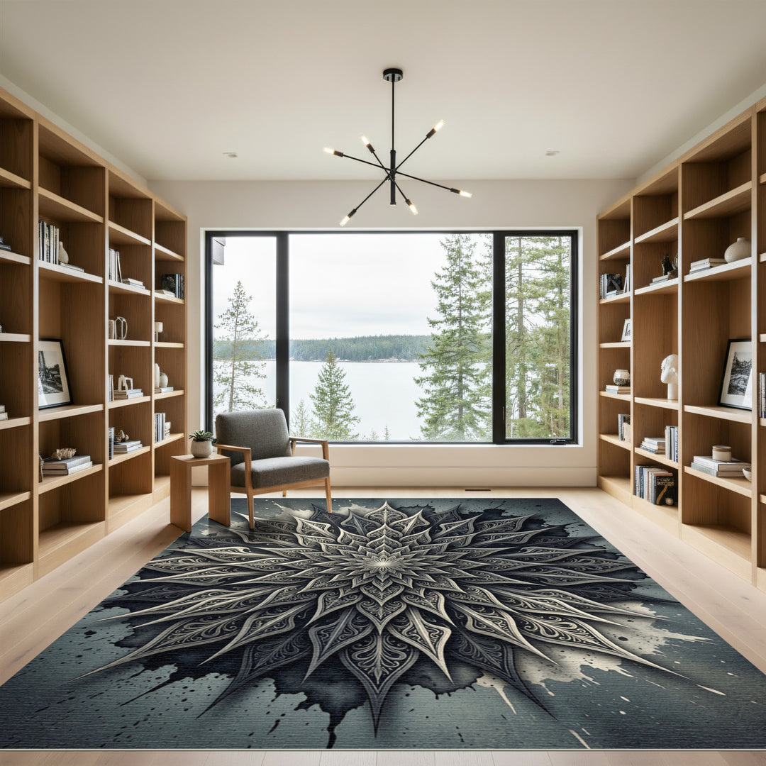 Intricate Slate Mandala Rug
