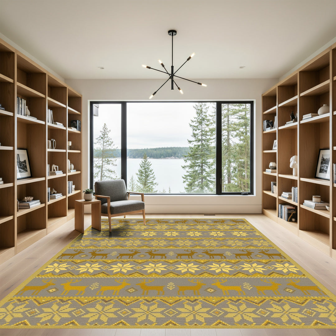 Gold Reindeer Fair Isle Stripe Rug