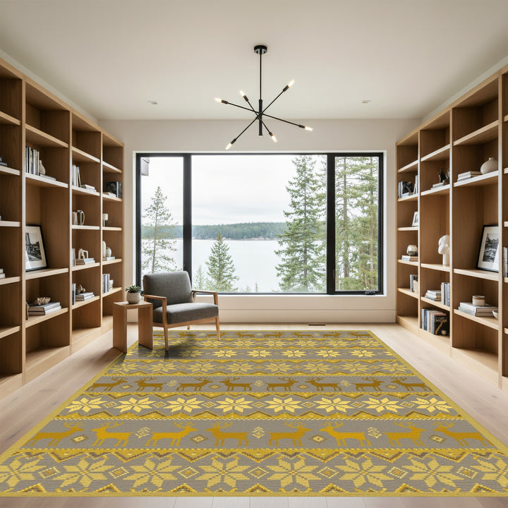Gold Reindeer Fair Isle Stripe Rug