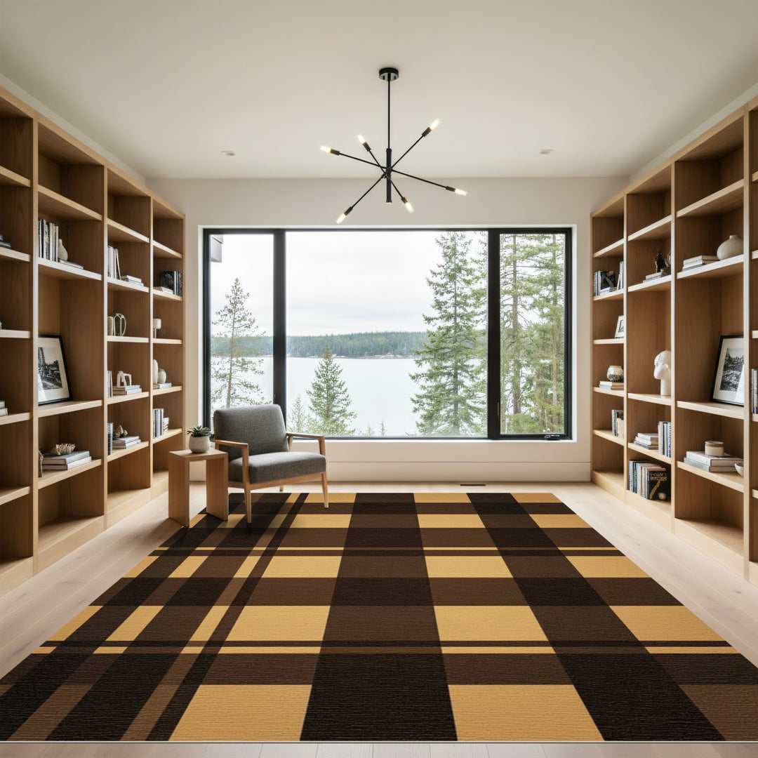 Brown Plaid Checkered Geometric Rug