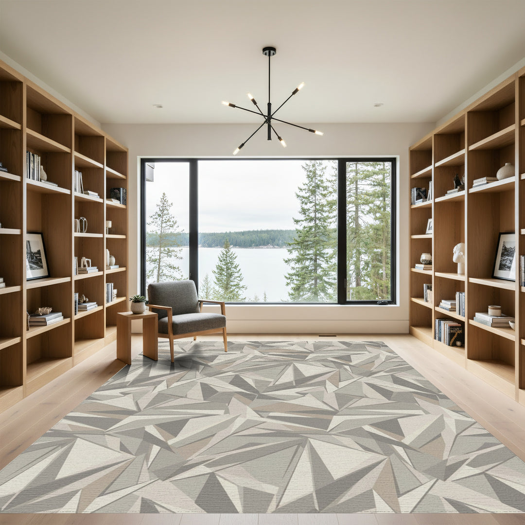 Modern Neutral Geometric Faceted Rug