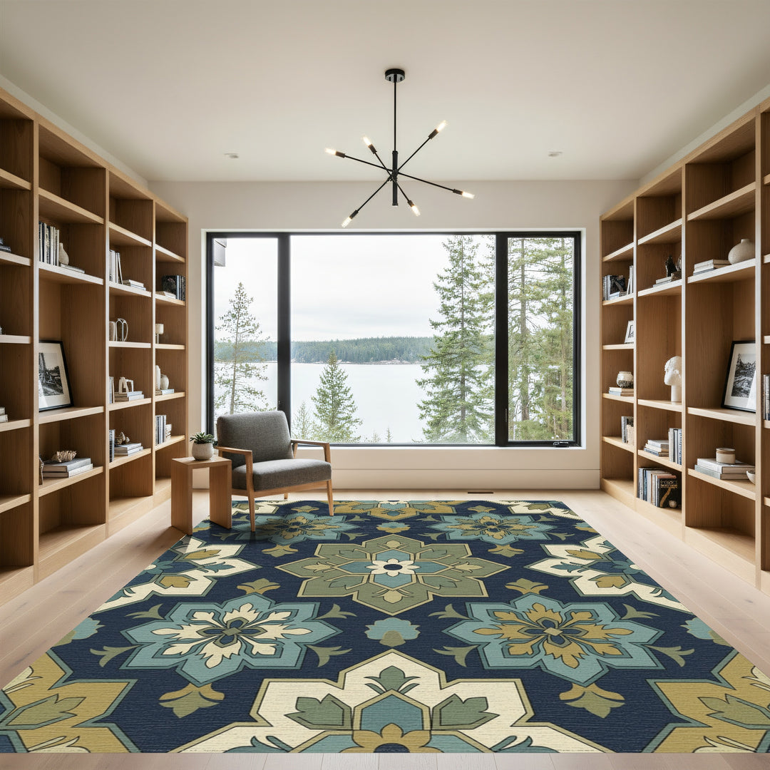 Deep Blue Medallion Garden Rug