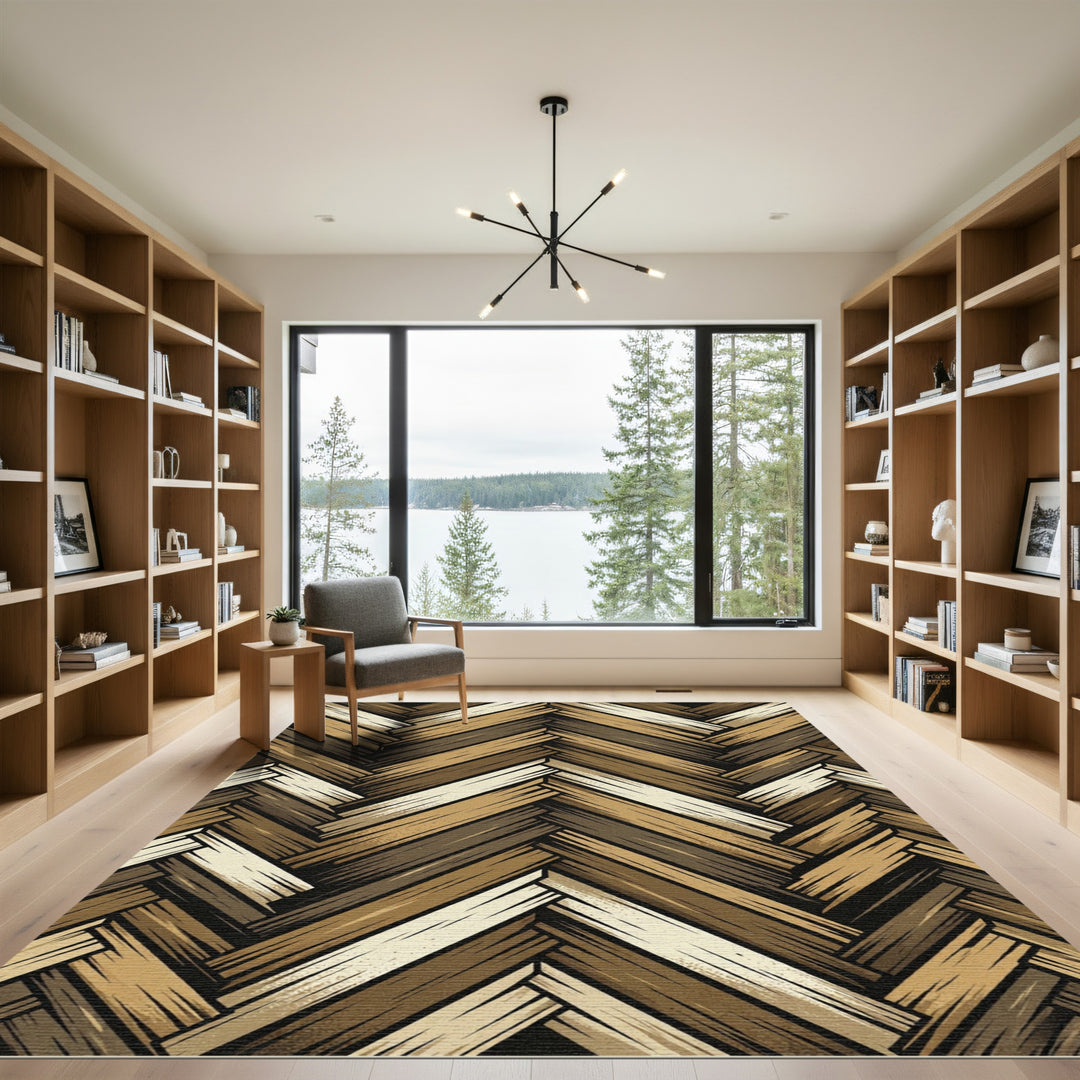 Earthy Wood Grain Herringbone Rug