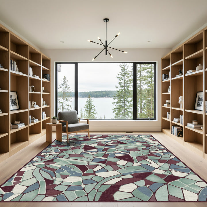 Crimson Teal Broken Stone Mosaic Rug