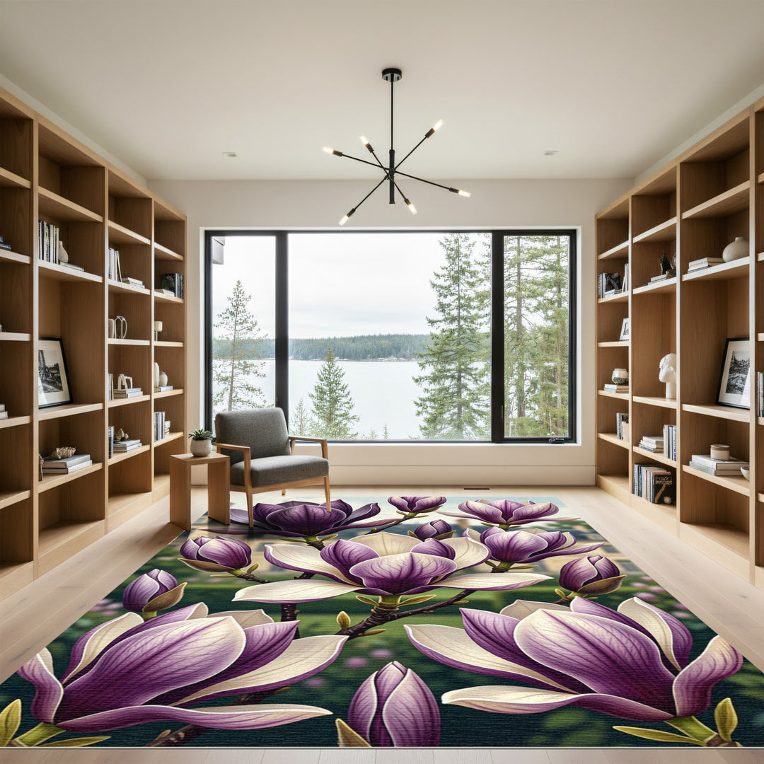 Purple Magnolia Floral Garden Rug